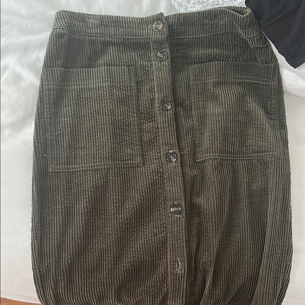 Olive Corduroy Button-Front Skirt